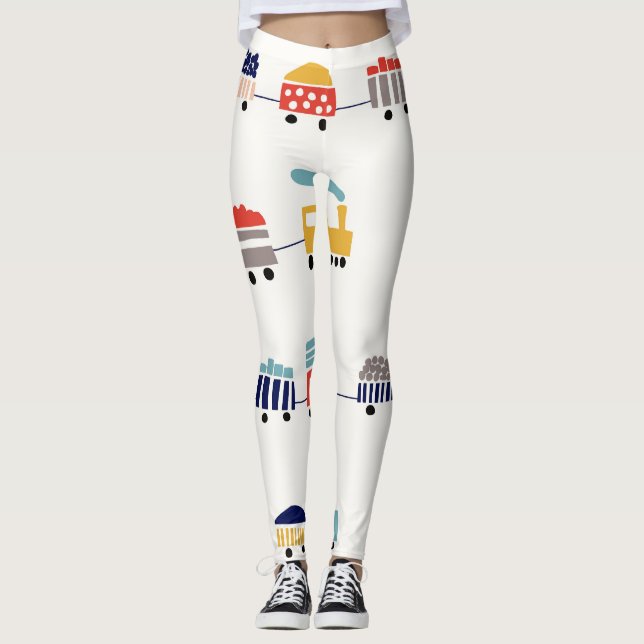 Cute, colorful trains seamless pattern. leggings (Front)