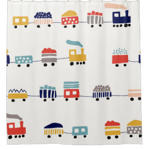 Cute, colorful trains seamless pattern. shower curtain