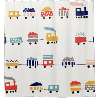 Cute, colorful trains seamless pattern. shower curtain