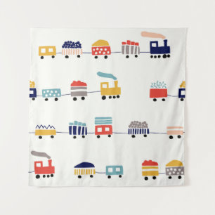 Cute, colorful trains seamless pattern. tapestry