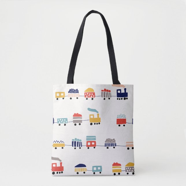 Cute, colorful trains seamless pattern. tote bag (Front)