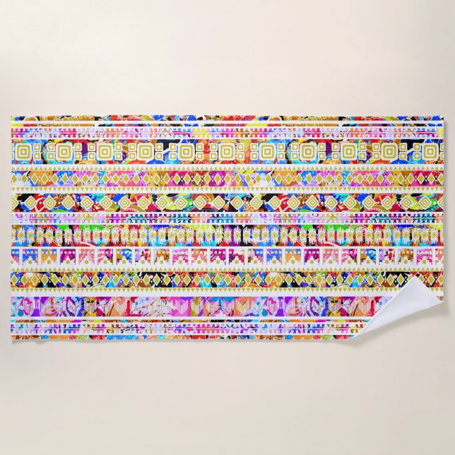Cute colorful tribal aztec pattern beach towel (Front)