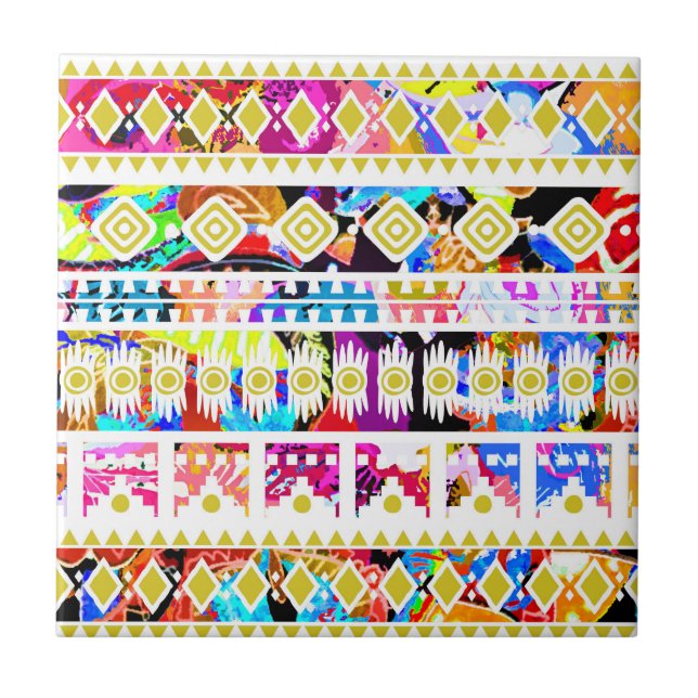 Cute colorful tribal aztec pattern ceramic tile (Front)