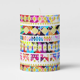 Cute colorful tribal aztec pattern pillar candle