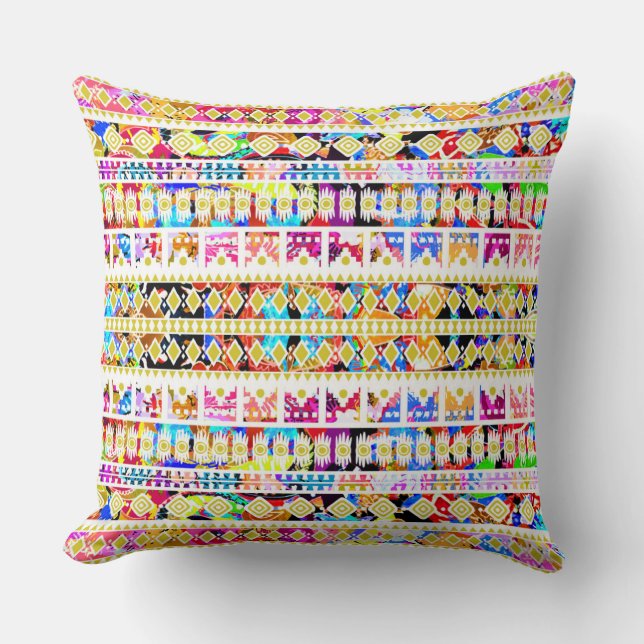 Cute colorful tribal aztec pattern throw pillow (Front)