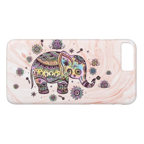 Cute Colorful Tribal Elephant On Rose_Gold Marble iPhone 8 Plus7 Plus Case