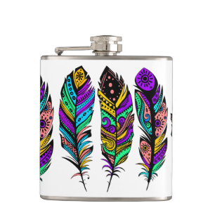 Cute Colorful Tribal Feathers Hip Flask