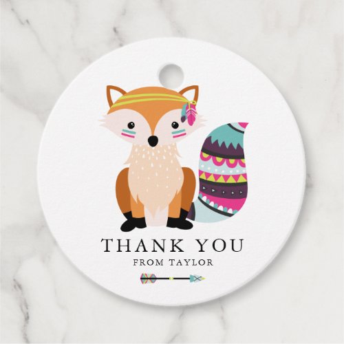 CUte Colorful Tribal Fox Kids Birthday Thank You Favor Tags