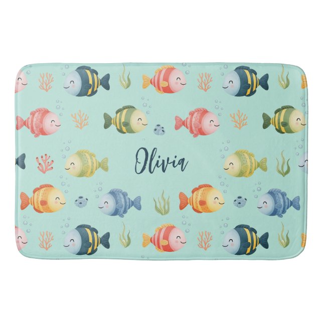 Cute Colorful Tropical Fish Pattern Bath Mat (Front)