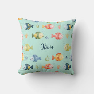 Cute Colorful Tropical Fish Pattern Throw Pillow