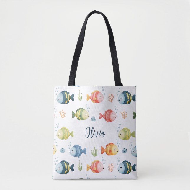 Cute Colorful Tropical Fish Pattern Tote Bag (Front)