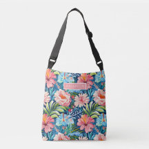 Cute Colorful Tropical Floral Pattern Custom Name