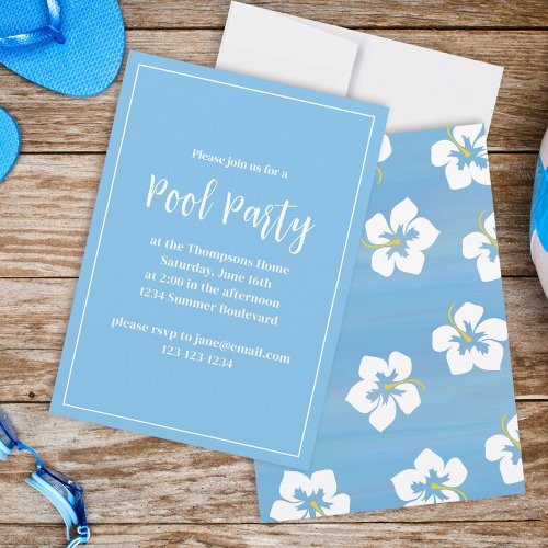 Cute Colorful Tropical Floral Summer Blue Summer Invitation