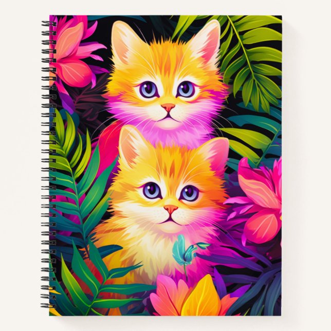 Cute Colorful Tropical Kittens Notebook (Front)