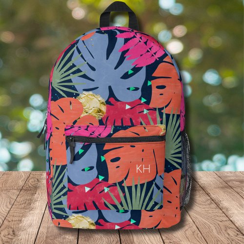 Cute Colorful Tropical Pattern Monogram Initials Printed Backpack