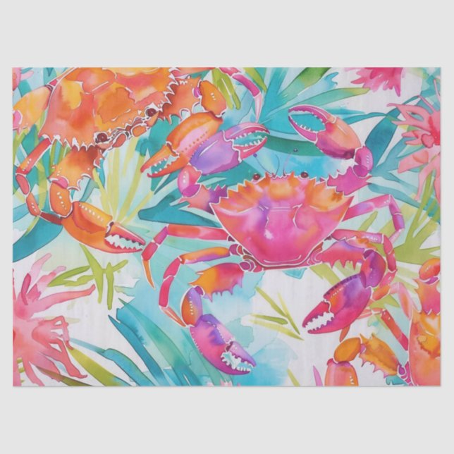 Cute Colorful Tropical Watercolor Crabs Tissue Paper (Front)