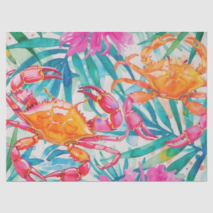 Cute Colorful Tropical Watercolor Crabs Tissue Paper