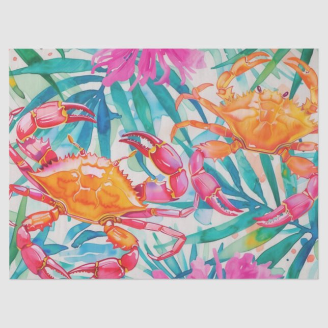 Cute Colorful Tropical Watercolor Crabs Tissue Paper (Front)