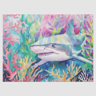 Cute Colorful Tropical Watercolor Shark Tissue Paper
