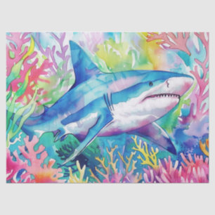 Cute Colorful Tropical Watercolor Shark Tissue Paper
