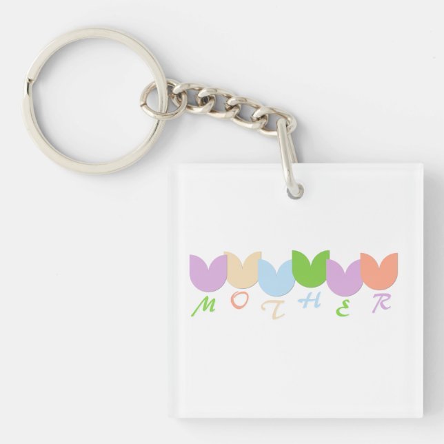 Cute Colorful Tulips Mother, 6-Letter Personalized Keychain (Front)