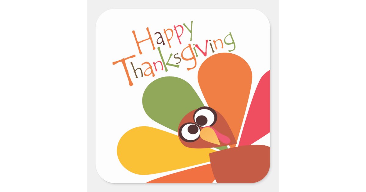 Cute Colorful Turkey Happy Thanksgiving Sticker