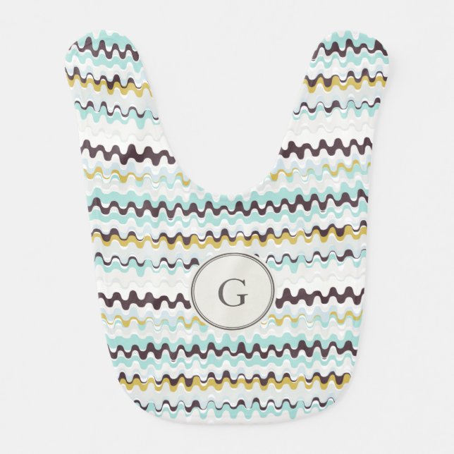 Cute colorful turquoise abstract pattern monogram bib (Front)