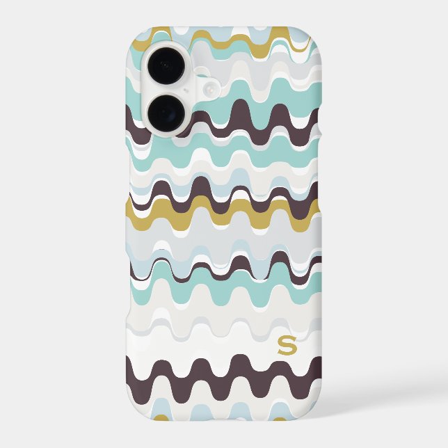Cute colorful turquoise abstract pattern monogram iphone case (Back)