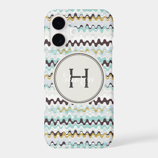 Cute colorful turquoise abstract pattern monogram iphone case (Back)
