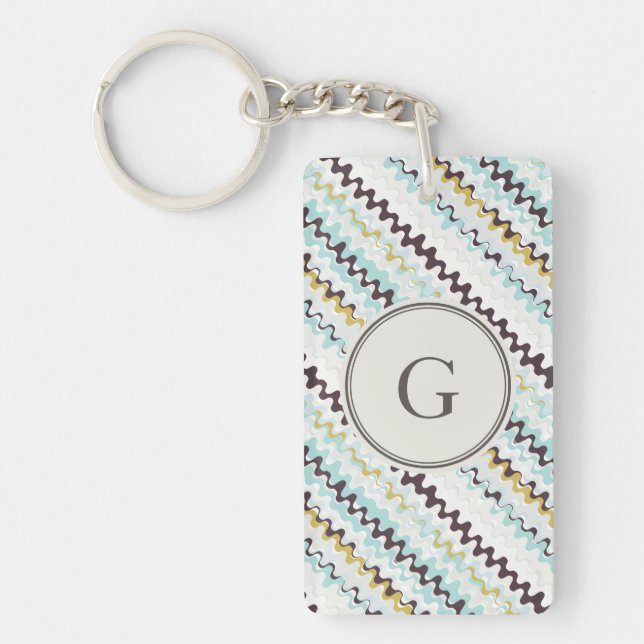 Cute colorful turquoise abstract pattern monogram keychain (Front)