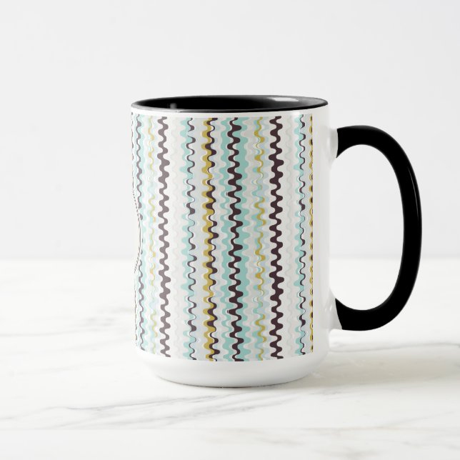 Cute colorful turquoise abstract pattern monogram mug (Right)