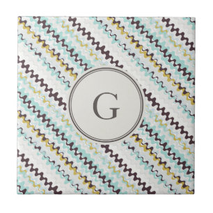 Cute colorful turquoise abstract pattern monogram tile