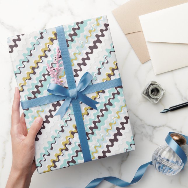 Cute colorful turquoise abstract pattern monogram wrapping paper (Gifting)