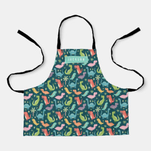 Cute & Colorful Turquoise Dinosaur Pattern Kids Apron