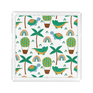 Cute Colorful Turtle Alligator Rainbow Pattern Acrylic Tray