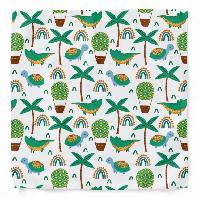 Cute Colorful Turtle Alligator Rainbow Pattern Bandana (Front)