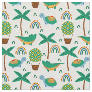 Cute Colorful Turtle Alligator Rainbow Pattern Fabric