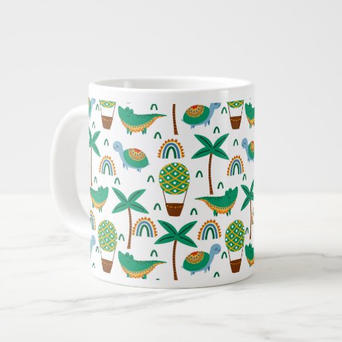 Cute Colorful Turtle Alligator Rainbow Pattern Giant Coffee Mug