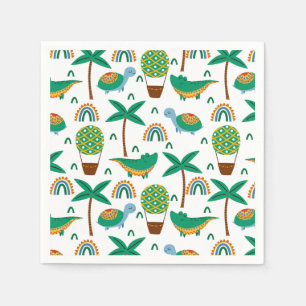 Cute Colorful Turtle Alligator Rainbow Pattern Napkins