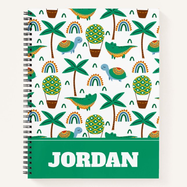 Cute Colorful Turtle Alligator Rainbow Pattern Notebook (Front)