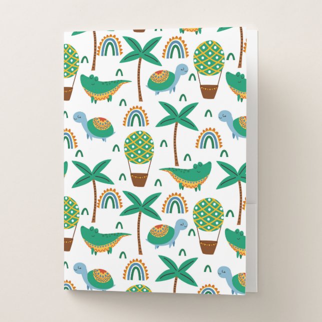 Cute Colorful Turtle Alligator Rainbow Pattern Pocket Folder (Front)