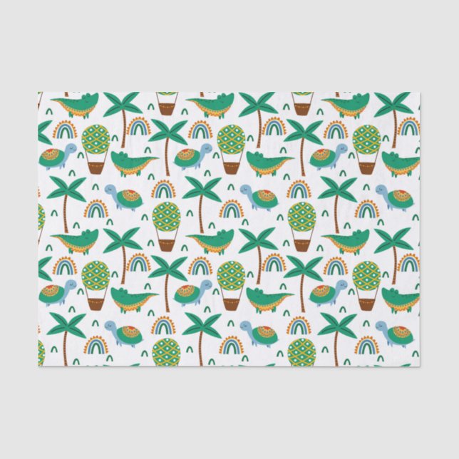 Cute Colorful Turtle Alligator Rainbow Pattern Tissue Paper (Front)