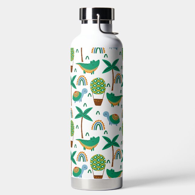 Cute Colorful Turtle Alligator Rainbow Pattern Water Bottle (Left)