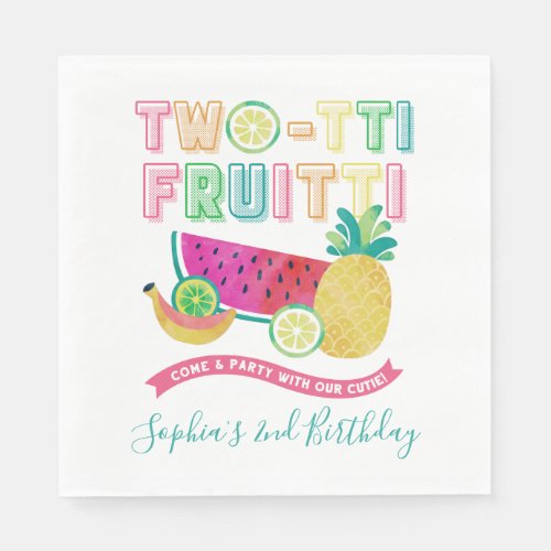 Cute Colorful Twotti Frutti 2nd Birthday Napkins