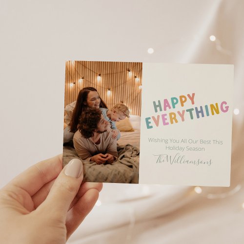 Cute Colorful Typography Happy Everything Photo Holiday Card