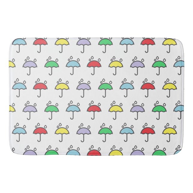 Cute Colorful Umbrellas and Raindrops Pattern Bath Mat (Front)