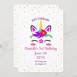 Cute Colorful Unicorn Birthday Invitation