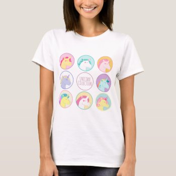 Cute Colorful Unicorn Collection Buttons T-shirt by CrazyFunnyStuff at Zazzle