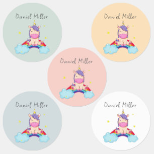 Cute Colorful Unicorn Custom Name Labels