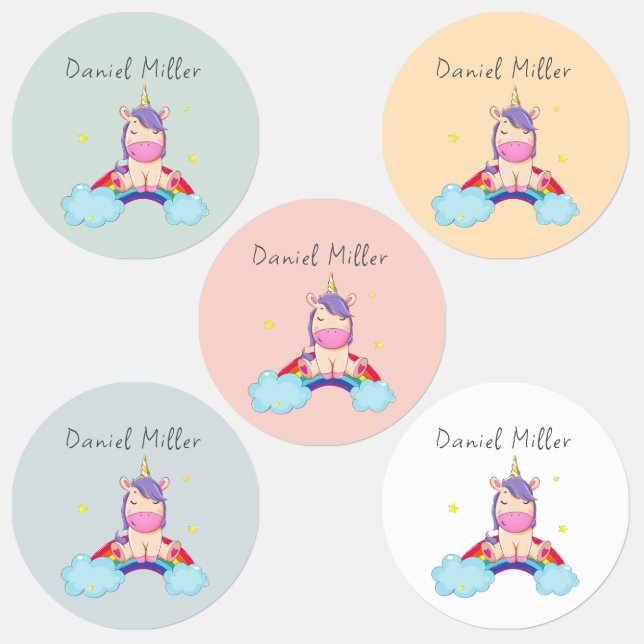 Cute Colorful Unicorn Custom Name Labels (Group)